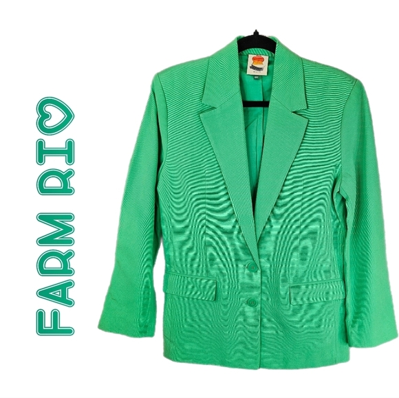 Farm Rio Womens Oversized Boyfriend Blazer Jacket Sz XXS Coat Bright Green - Picture 1 of 12